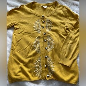 Anthropologie Yellow Embellished Button Cardigan Sweater